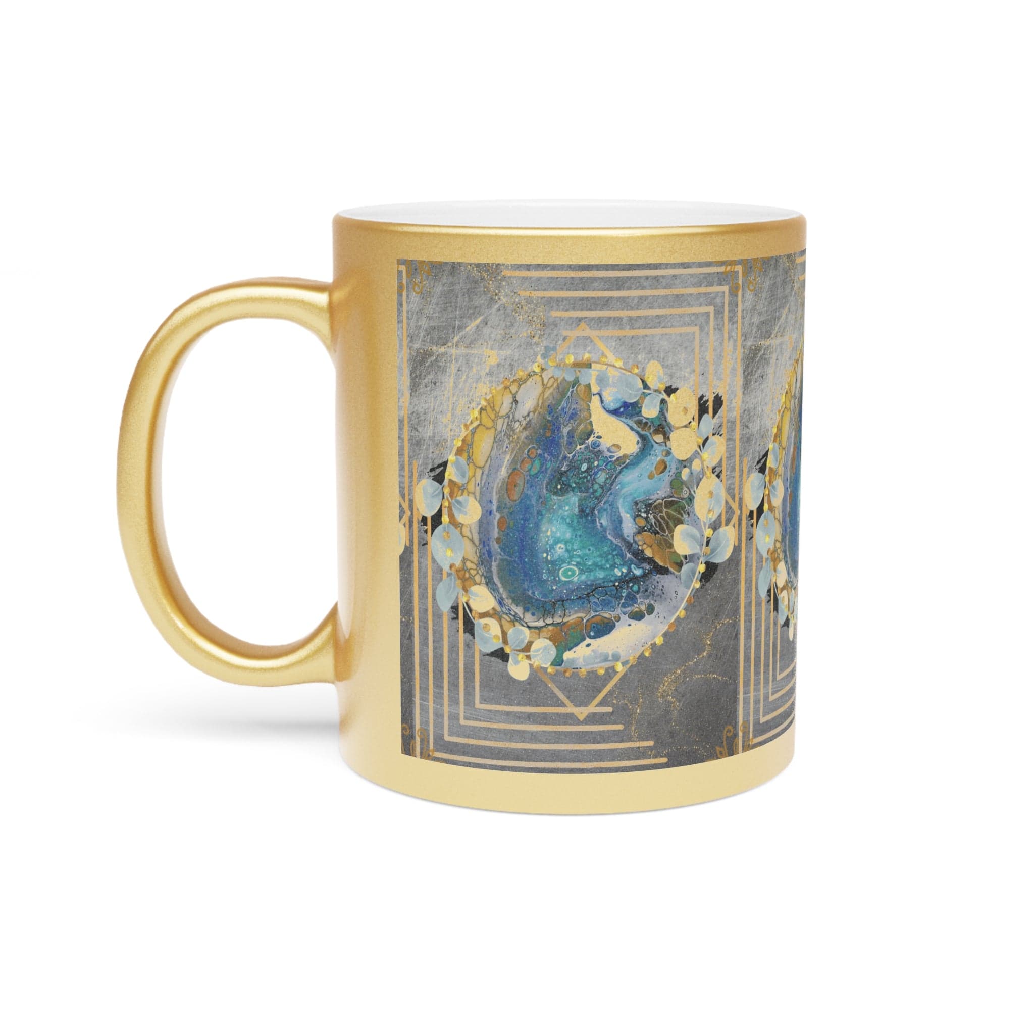 Printify Mug 11oz / Gold Golden Leaf Metallic Ceramic Coffee Mug 11oz