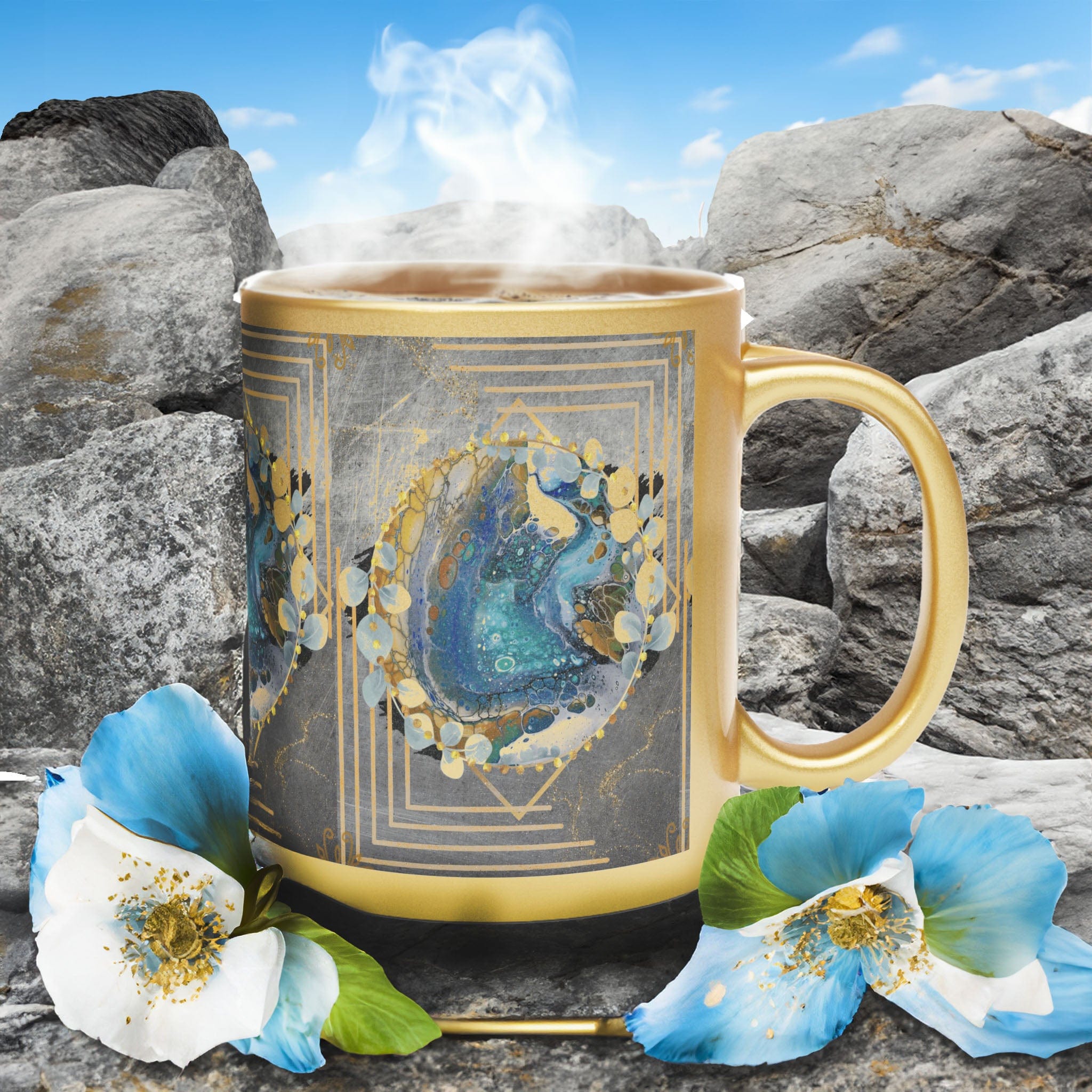 Printify Mug 11oz / Gold Golden Leaf Metallic Ceramic Coffee Mug 11oz